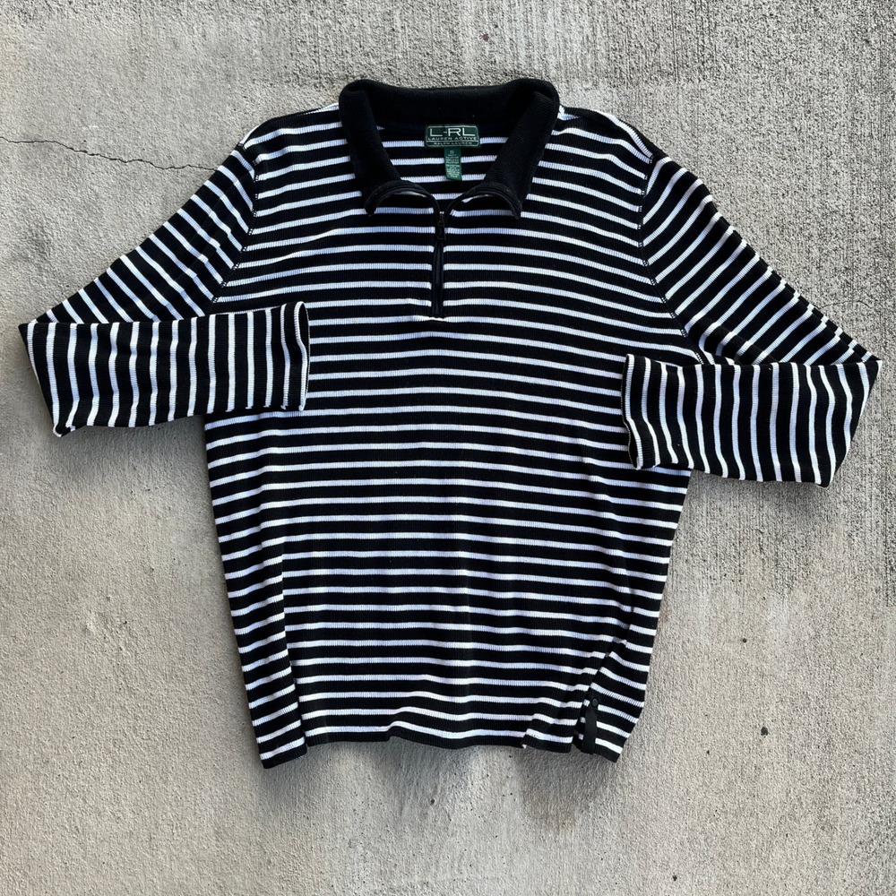 Striped Black and White Collared Women's Sweater